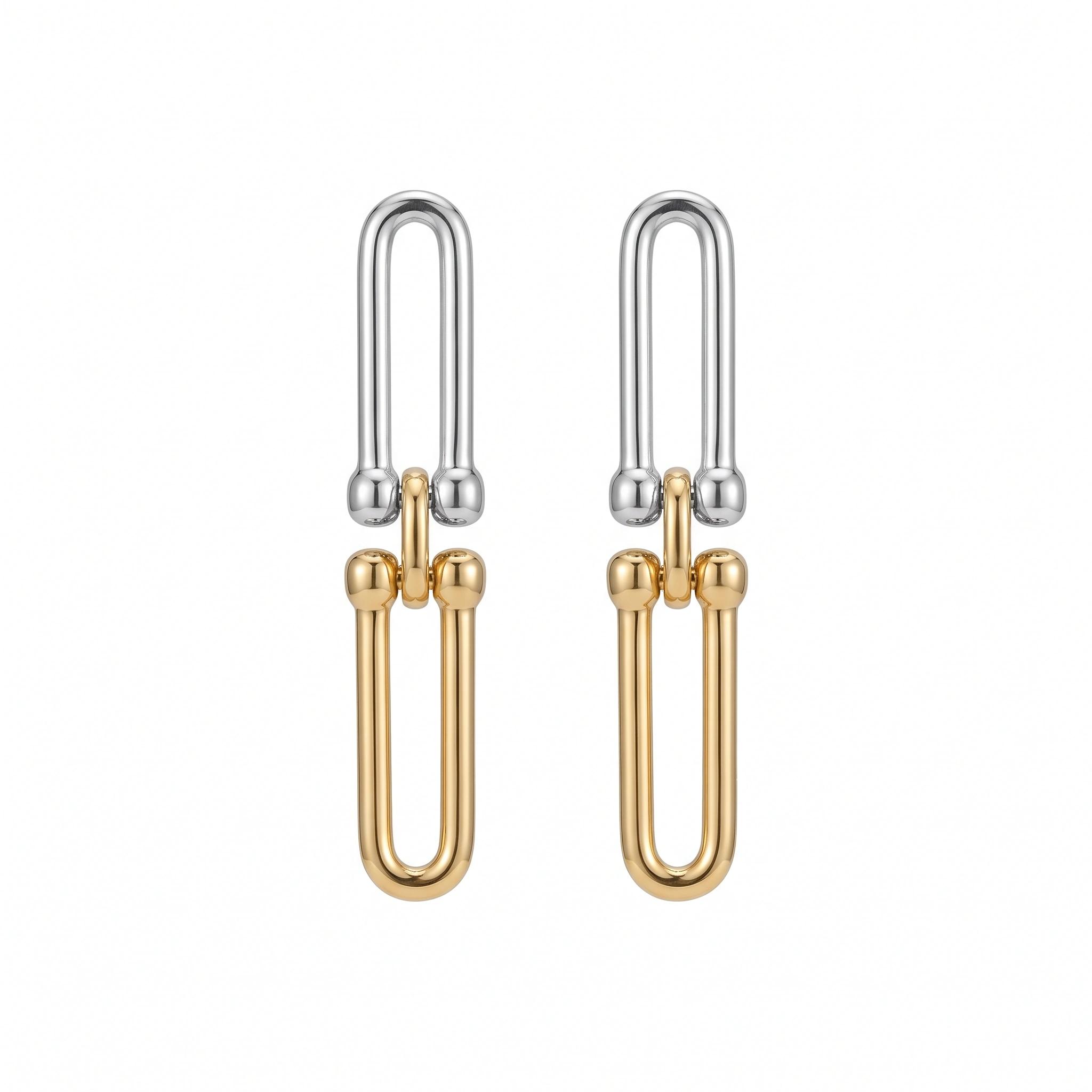 21K Two-Tone U-Link Drop Earrings - 4.8g - Sultan Gold - أقراط حلقات يو لونين ذهب عيار 21 - 4.8 غرام - ذهب السلطان