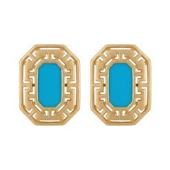 21K Royal Turquoise Geometric Cutout Earrings - 5.79g - Sultan Gold - أقراط فيروزي ملكية ذهب عيار 21 - 5.79 غرام - ذهب السلطان