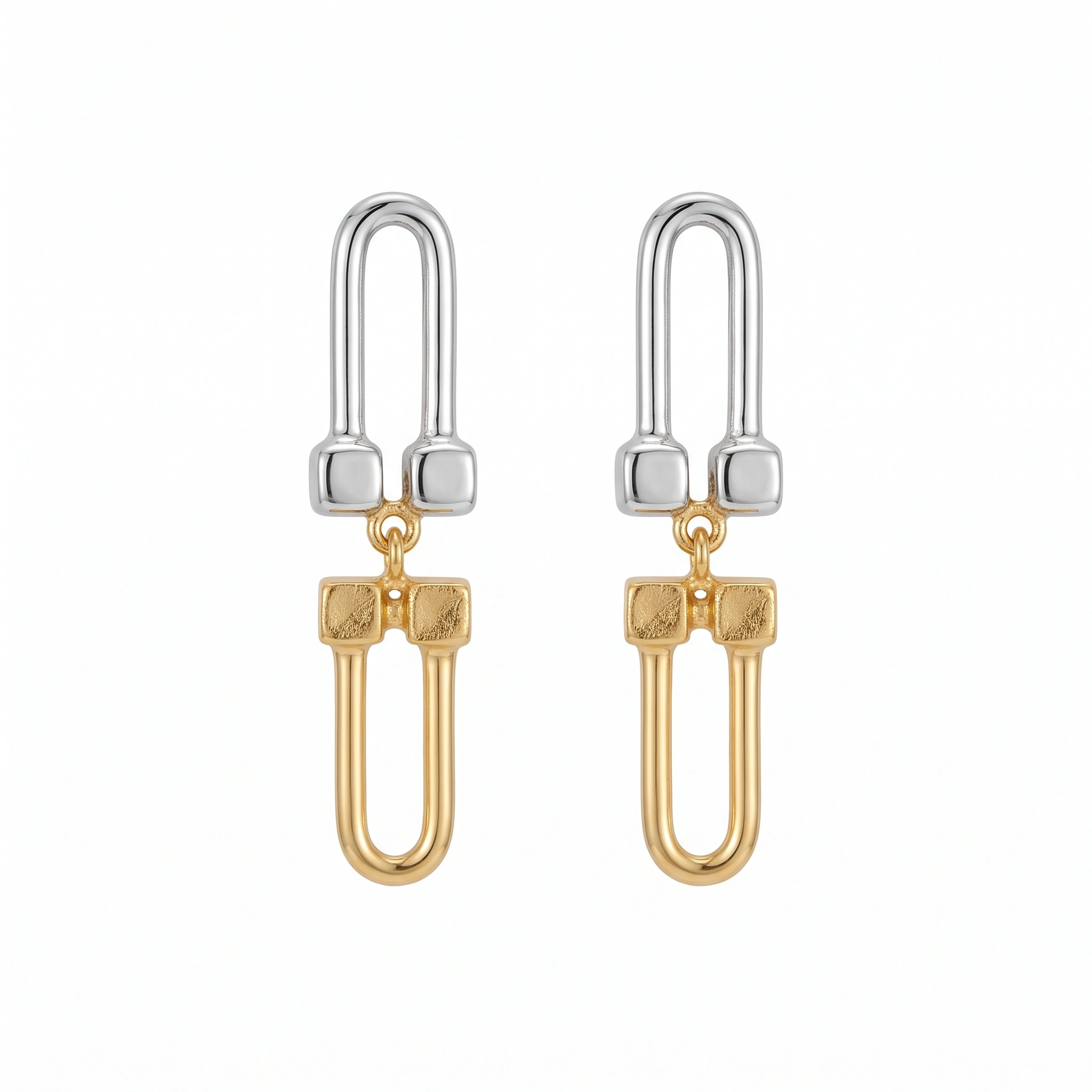 21K Two-Tone U-Link Drop Earrings - 6.33g - Sultan Gold - أقراط حلقات يو لونين ذهب عيار 21 - 6.33 غرام - ذهب السلطان