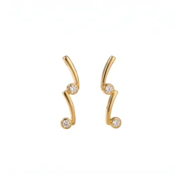 21K Gold Zigzag Wave Zircon Stud Earrings - 6.74g - Sultan Gold - أقراط خطوط متعرجة مرصعة بالزركون ذهب عيار 21 - 6.74 غرام - ذهب السلطان