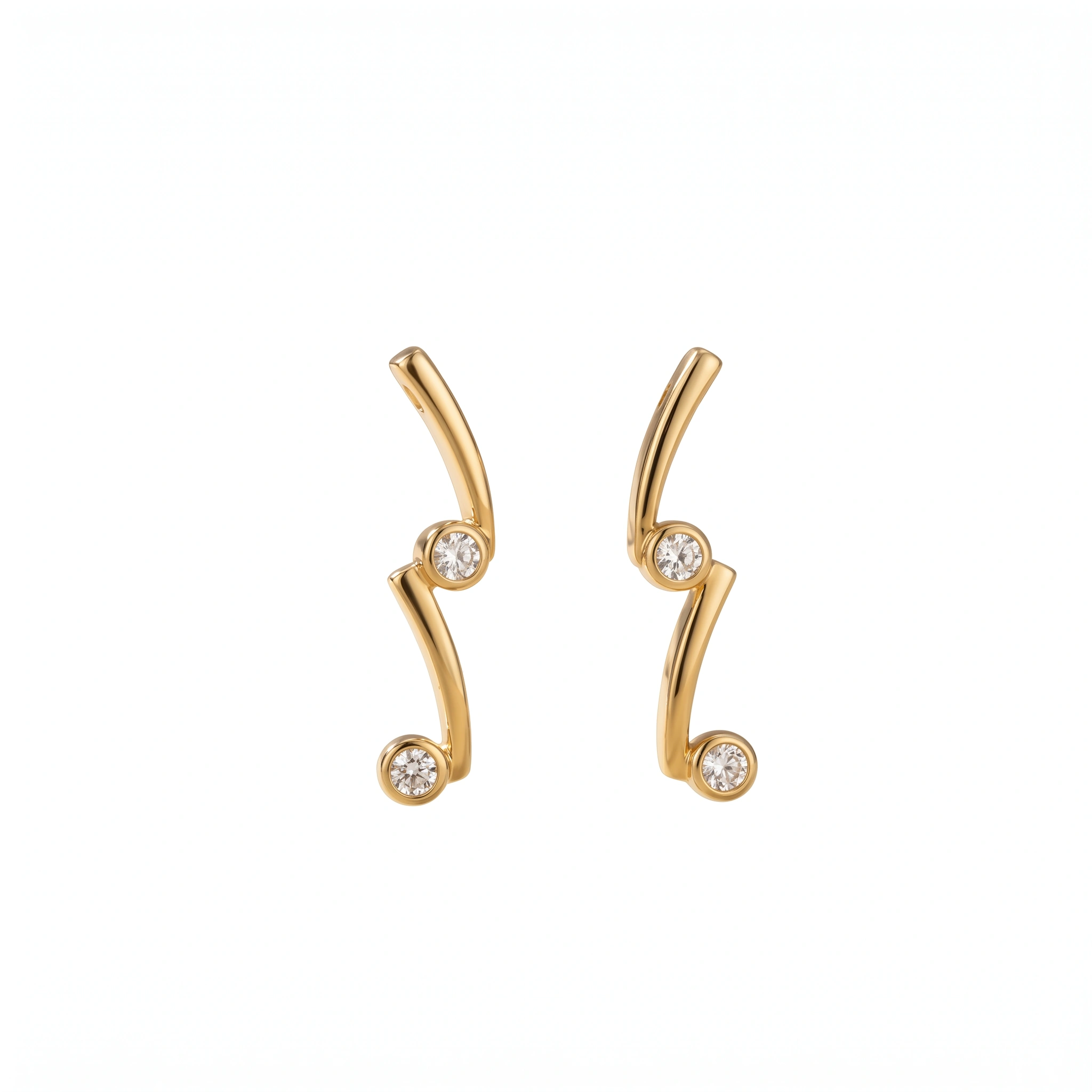 21K Gold Zigzag Wave Zircon Stud Earrings - 6.74g - Sultan Gold - أقراط خطوط متعرجة مرصعة بالزركون ذهب عيار 21 - 6.74 غرام - ذهب السلطان