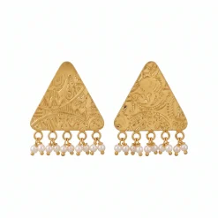 21K Heritage Triangular Shield Seed Pearl Earrings - 6.94g - Sultan Gold - أقراط مثلثة تراثية مع لؤلؤ ذهب عيار 21 - 6.94 غرام - ذهب السلطان