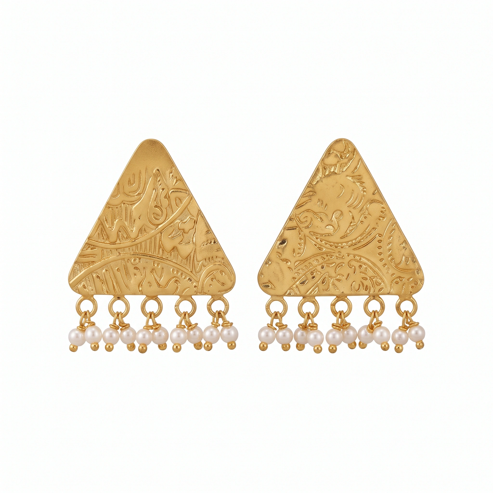 21K Heritage Triangular Shield Seed Pearl Earrings - 6.94g - Sultan Gold - أقراط مثلثة تراثية مع لؤلؤ ذهب عيار 21 - 6.94 غرام - ذهب السلطان