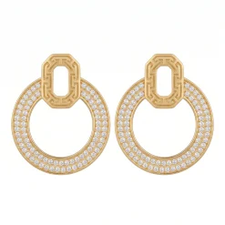 21K Gold Greek Key Pavé Zircon Hoop Earrings - 8.41g - Sultan Gold - أقراط هوب زركون مع زخرفة إغريقية ذهب عيار 21 - 8.41 غرام - ذهب السلطان