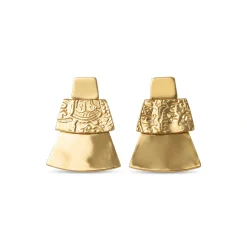 21K Modern Geometric Tiered Gold Earrings - 71.37g - Sultan Gold - أقراط ذهب هندسية فاخرة عيار 21 - 71.37 غرام - ذهب السلطان