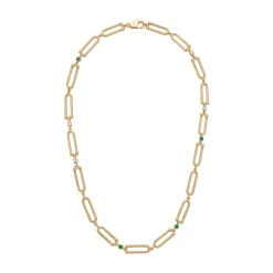 21K Gold Paperclip Link Enamel Station Necklace - 17.78g - Sultan Gold - عقد سلاسل مستطيلة مع أحجار ذهب عيار 21 - 17.78 غرام - ذهب السلطان