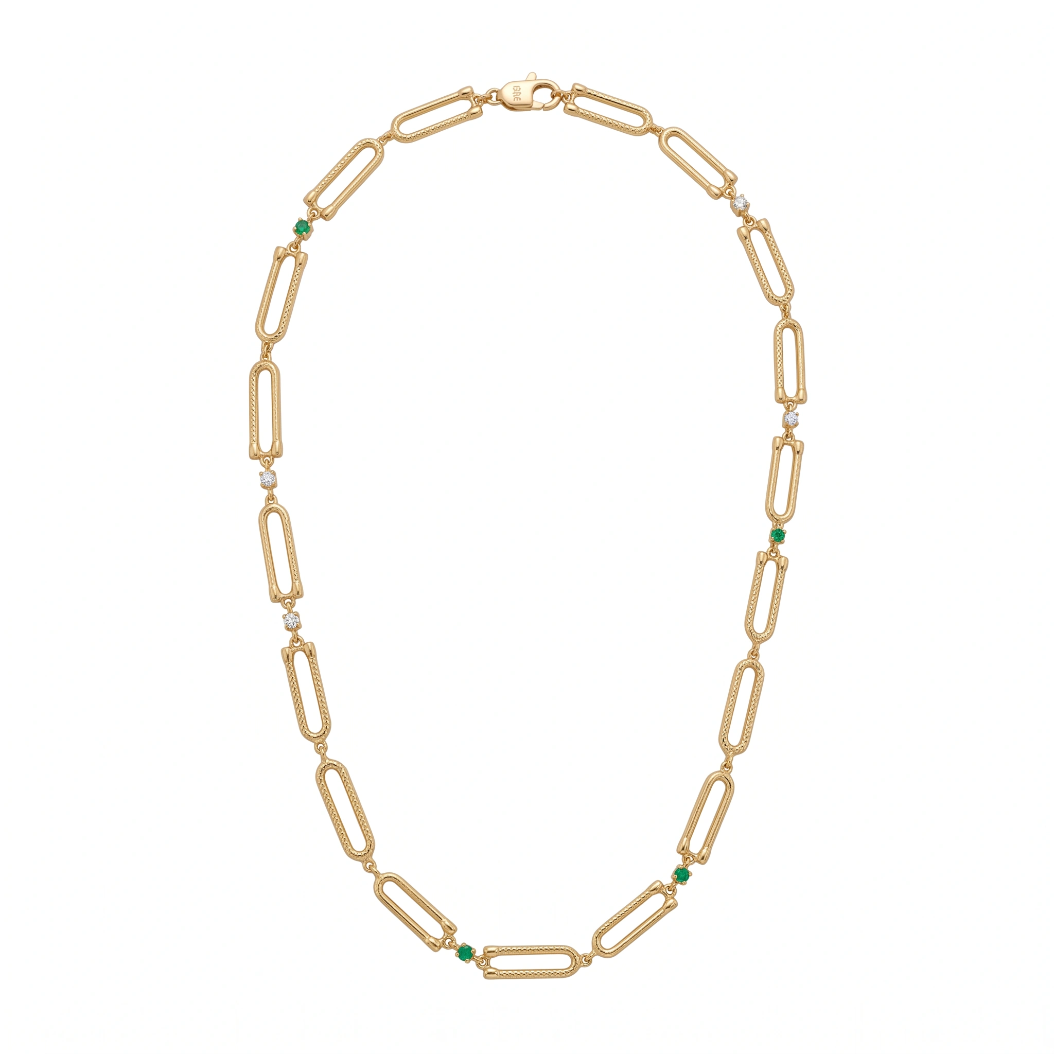 21K Gold Paperclip Link Enamel Station Necklace - 17.78g - Sultan Gold - عقد سلاسل مستطيلة مع أحجار ذهب عيار 21 - 17.78 غرام - ذهب السلطان