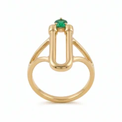 21K Gold U-Link Horseshoe Emerald Ring - 2.71g - Sultan Gold - خاتم قوس يو مرصع بحجر أخضر ذهب عيار 21 - 2.71 غرام - ذهب السلطان