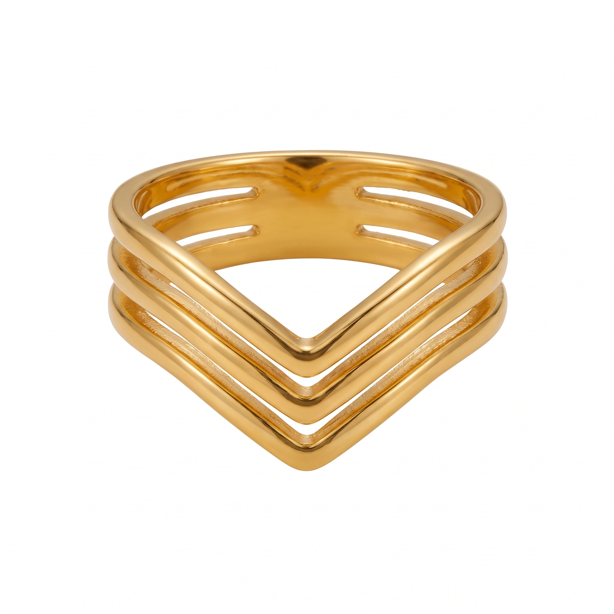 21K Gold Chevron Triple V-Stack Ring - 3.39g - Sultan Gold - خاتم متدرج هندسي في شيب ذهب عيار 21 - 3.39 غرام - ذهب السلطان