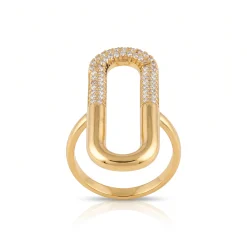 21K Gold Elongated Paperclip Pavé Ring - 4.75g - Sultan Gold - خاتم حلقة مستطيلة مرصعة بالزركون ذهب عيار 21 - 4.75 غرام - ذهب السلطان