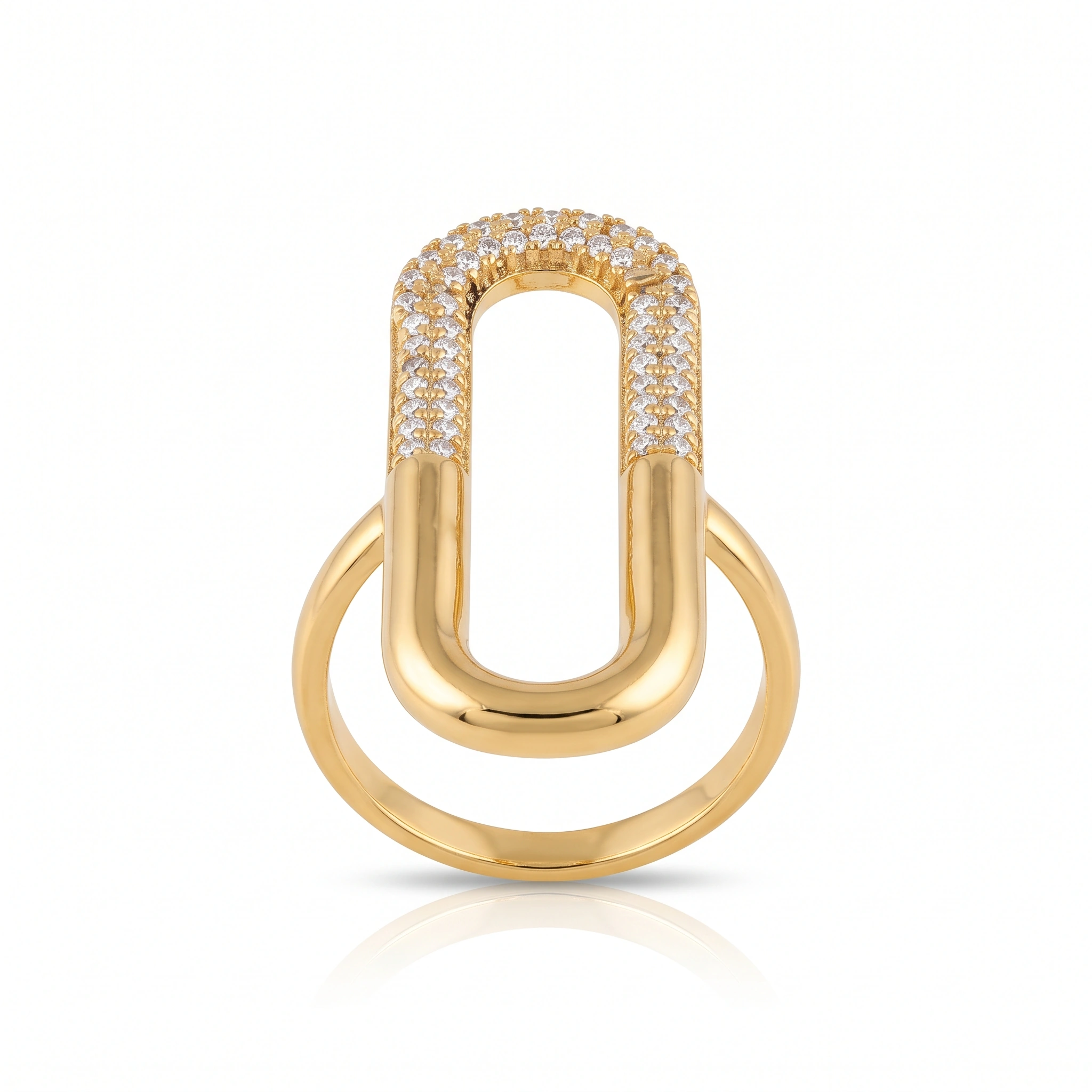 21K Gold Elongated Paperclip Pavé Ring - 4.75g - Sultan Gold - خاتم حلقة مستطيلة مرصعة بالزركون ذهب عيار 21 - 4.75 غرام - ذهب السلطان