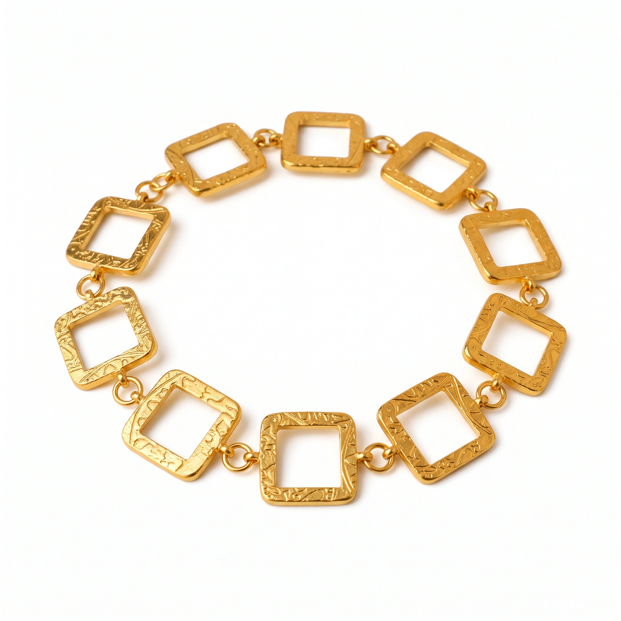 21K Geometric Square Link Gold Bracelet - 34.76g - Sultan Gold - سوار مربعات هندسية ذهب فاخر عيار 21 - 34.76 غرام - ذهب السلطان