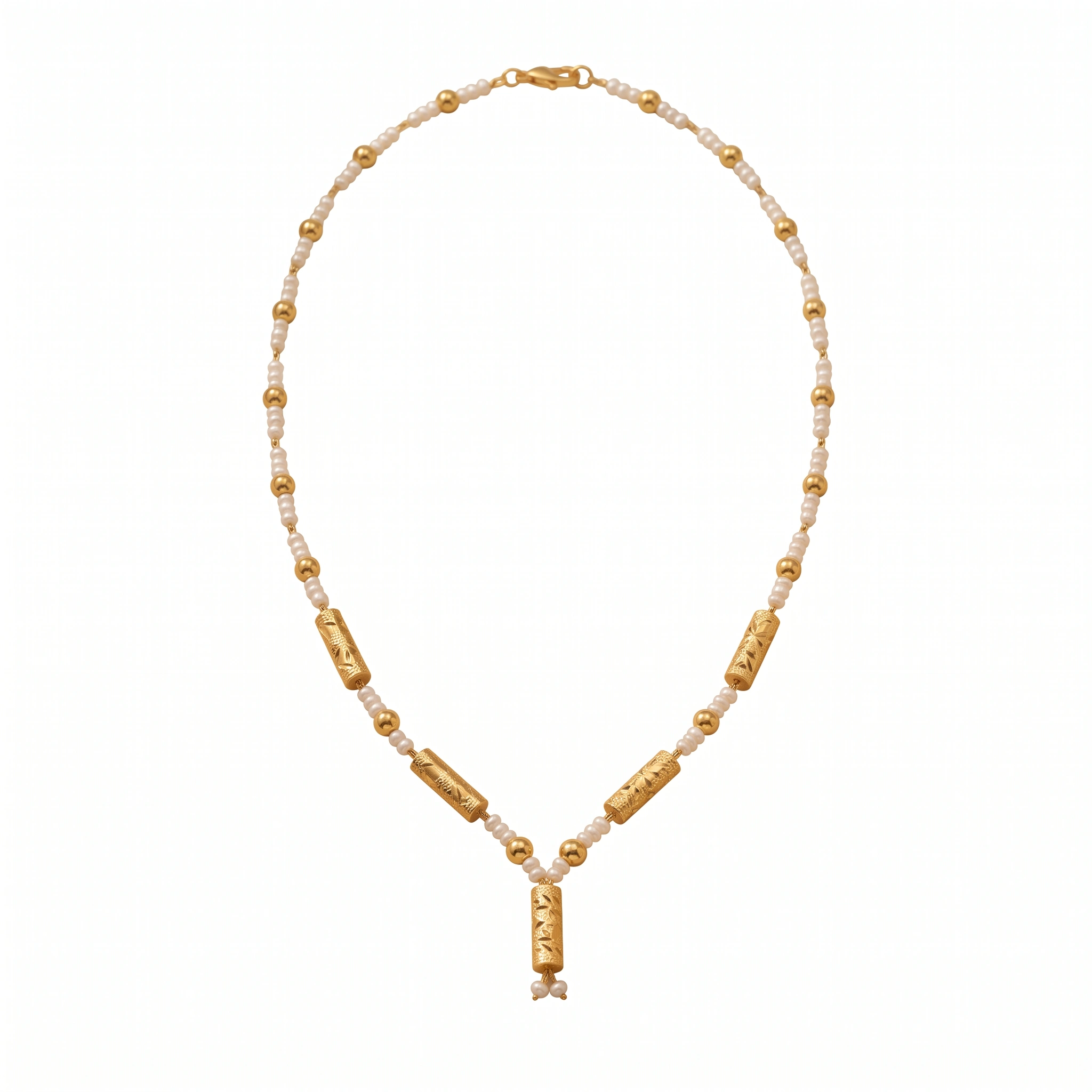 21K Gold Beaded Pearl Drop Necklace - 22.33g - Sultan Gold - عقد حبات لؤلؤ وذهب متدلية عيار 21 - 22.33 غرام - ذهب السلطان
