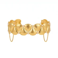 21K Pearl Radiance Gold Choker Necklace - 46.36g - Sultan Gold - طوق شوكر ذهب ولؤلؤ فاخر عيار 21 - 46.36 غرام - ذهب السلطان