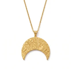 21K Gold Textured Crescent Moon Pendant Necklace - 7.57g - Sultan Gold - عقد هلال ذهب منقوش عيار 21 - 7.57 غرام - ذهب السلطان