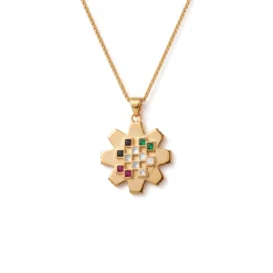 21K Gold Multi-Stone Arfaj Star Flower Pendant - 7.04g - Sultan Gold - تعليقة زهرة العرفج مرصعة بأحجار ملونة ذهب عيار 21 - 7.04 غرام - ذهب السلطان