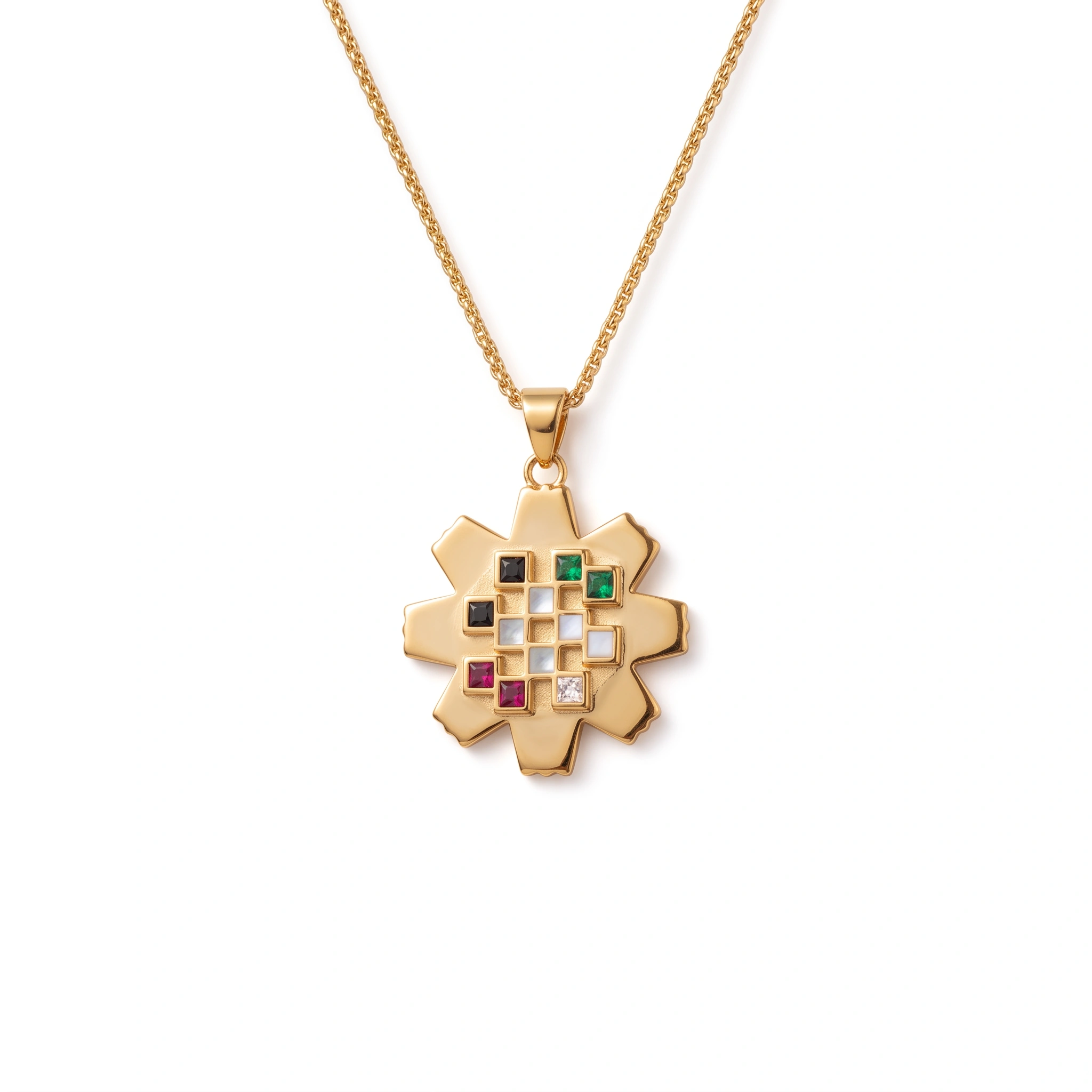 21K Gold Multi-Stone Arfaj Star Flower Pendant - 7.04g - Sultan Gold - تعليقة زهرة العرفج مرصعة بأحجار ملونة ذهب عيار 21 - 7.04 غرام - ذهب السلطان
