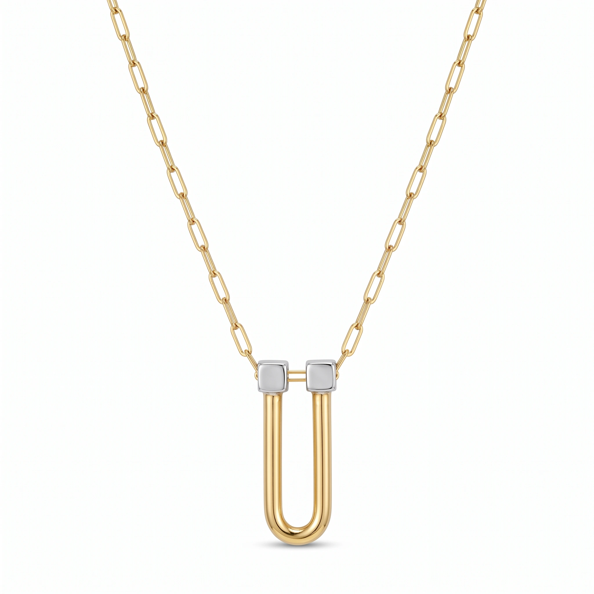 21K Two-Tone U-Link Horseshoe Necklace - 4.55g - Sultan Gold - عقد حدوة حصان لونين ذهب عيار 21 - 4.55 غرام - ذهب السلطان