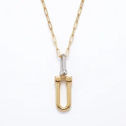 21K Two-Tone Pavé Clasp Horseshoe Necklace - 8.27g - Sultan Gold - عقد حدوة حصان لونين مرصع بالزركون ذهب عيار 21 - 8.27 غرام - ذهب السلطان