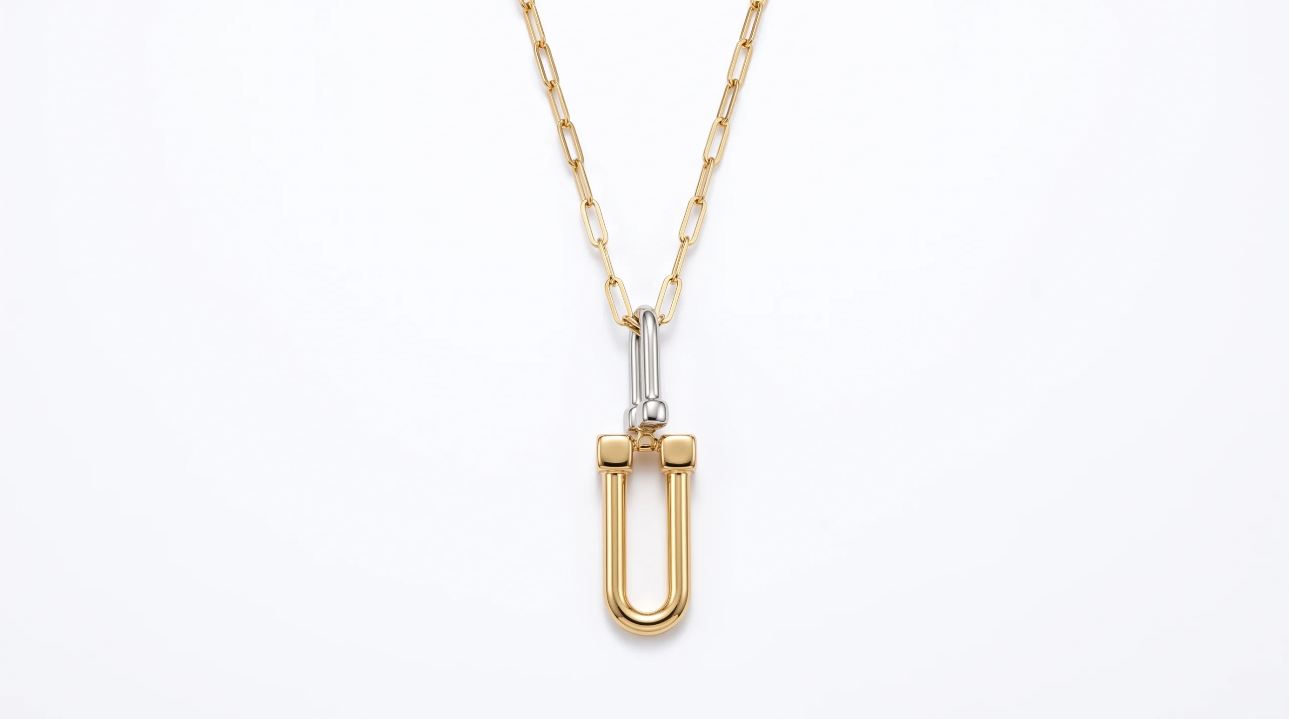 21K Two-Tone Pavé Clasp Horseshoe Necklace - 8.27g - Sultan Gold - عقد حدوة حصان لونين مرصع بالزركون ذهب عيار 21 - 8.27 غرام - ذهب السلطان