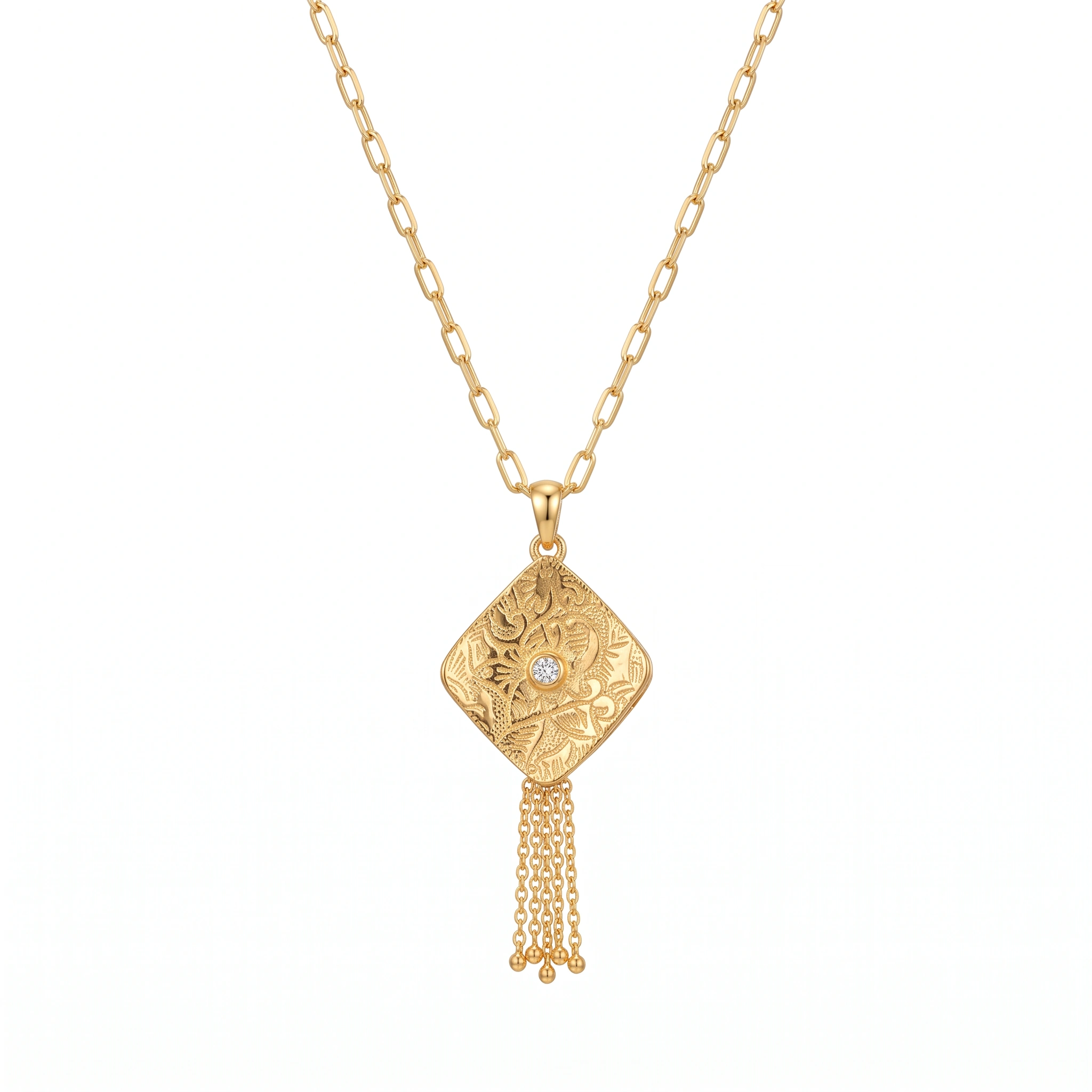 21K Gold Rhombus Filigree Tassel Drop Necklace - 1.44g - Sultan Gold - عقد معين مفرغ مع شراشيب ذهب عيار 21 - 1.44 غرام - ذهب السلطان