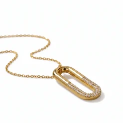 21K Gold Elongated Oval Link Pavé Zircon Necklace - 14.48g - Sultan Gold - عقد حلقة بيضاوية مرصعة بالزركون ذهب عيار 21 - 14.48 غرام - ذهب السلطان