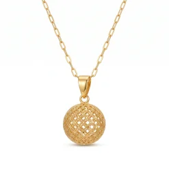 21K Gold Filigree Lattice Sphere Ball Necklace - 2.35g - Sultan Gold - عقد كرة شبكية مفرغة ذهب عيار 21 - 2.35 غرام - ذهب السلطان