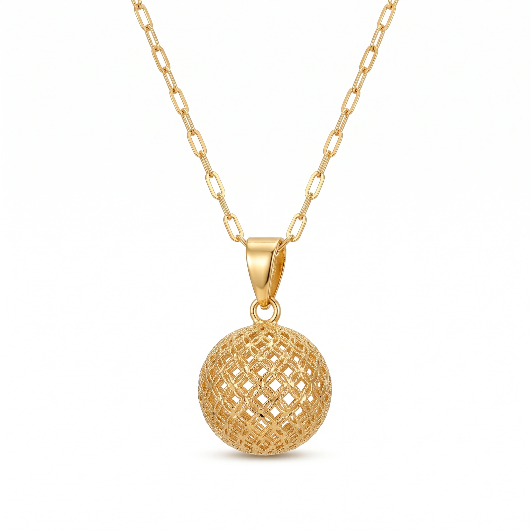 21K Gold Filigree Lattice Sphere Ball Necklace - 2.35g - Sultan Gold - عقد كرة شبكية مفرغة ذهب عيار 21 - 2.35 غرام - ذهب السلطان