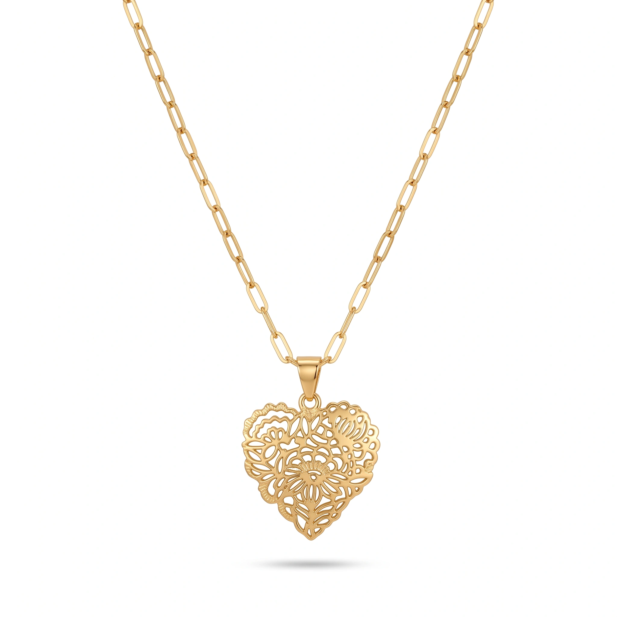 21K Gold Filigree Lace Heart Necklace - 3.05g - Sultan Gold - عقد قلب دانتيل مفرغ ذهب عيار 21 - 3.05 غرام - ذهب السلطان