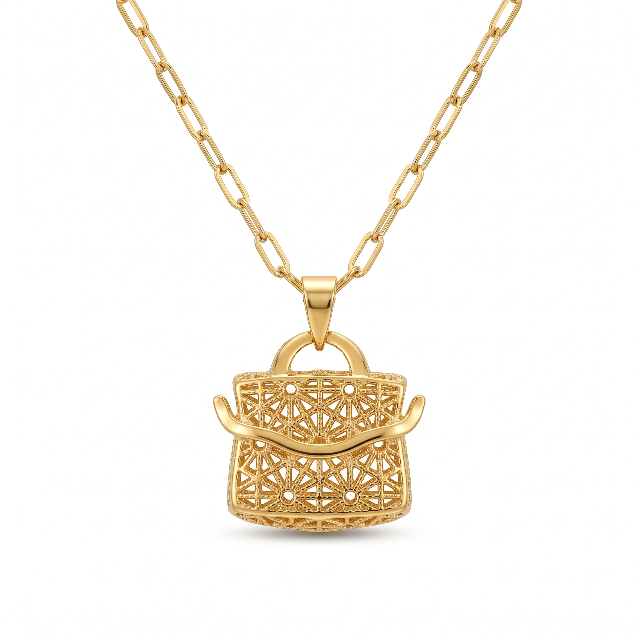 21K Gold Miniature Handbag Filigree Necklace - 3.36g - Sultan Gold - عقد شنطة يد مفرغة ذهب عيار 21 - 3.36 غرام - ذهب السلطان