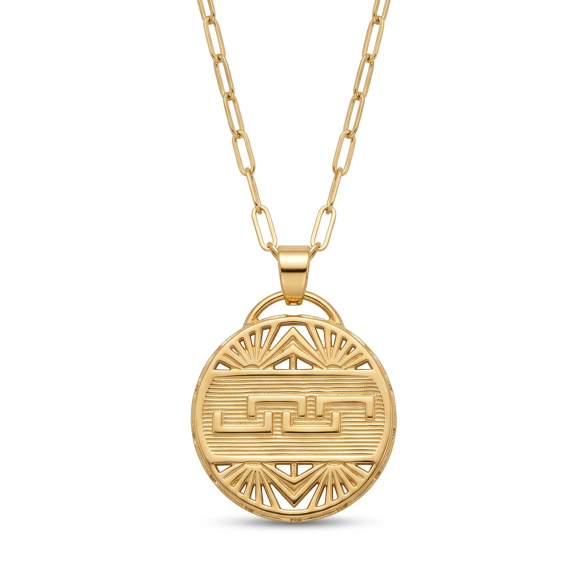 21K Gold Greek Key Medallion Necklace - 5.02g - Sultan Gold - عقد مدالية الزخرفة الإغريقية ذهب عيار 21 - 5.02 غرام - ذهب السلطان