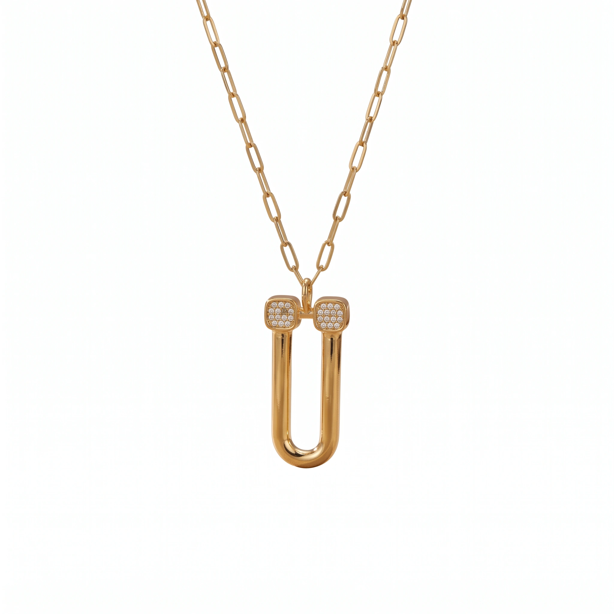 21K Gold Pavé Zircon U-Link Horseshoe Necklace - 5.38g - Sultan Gold - عقد حدوة حصان زركون ذهب عيار 21 - 5.38 غرام - ذهب السلطان