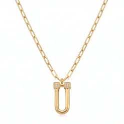 21K Gold Zircon Pavé U-Link Horseshoe Necklace - 5.39g - Sultan Gold - عقد حدوة حصان مرصع بالزركون ذهب عيار 21 - 5.39 غرام - ذهب السلطان