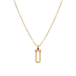 21K Gold U-Link Ruby Teardrop Stone Necklace - 5.4g - Sultan Gold - عقد حدوة حصان مرصع بحجر ياقوت أحمر ذهب عيار 21 - 5.4 غرام - ذهب السلطان