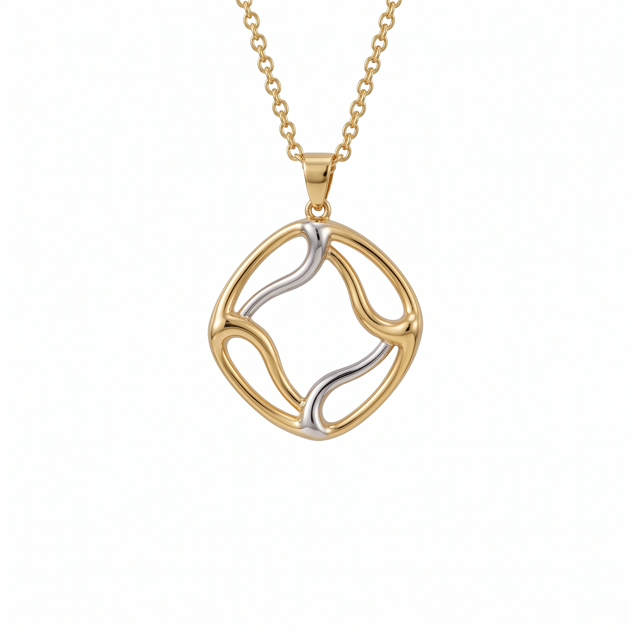 21K Two-Tone Twisted Organic Square Necklace - 8.57g - Sultan Gold - عقد مربع مموج لونين ذهب عيار 21 - 8.57 غرام - ذهب السلطان