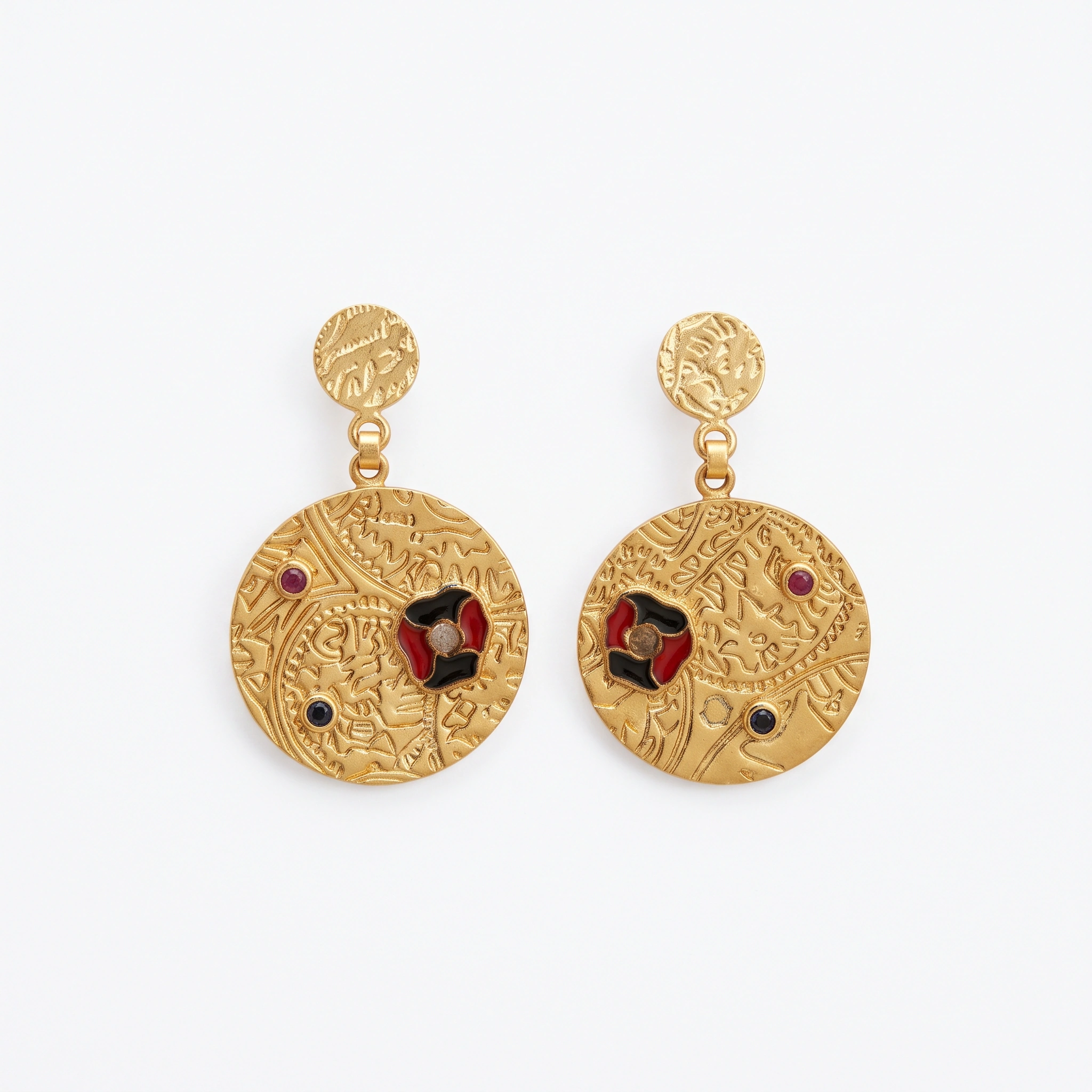 21K Royal Hammered Disc Gold Earrings - 29.38g - Sultan Gold - أقراط ذهب دائرية مطروقة ملكية عيار 21 - 29.38 غرام - ذهب السلطان