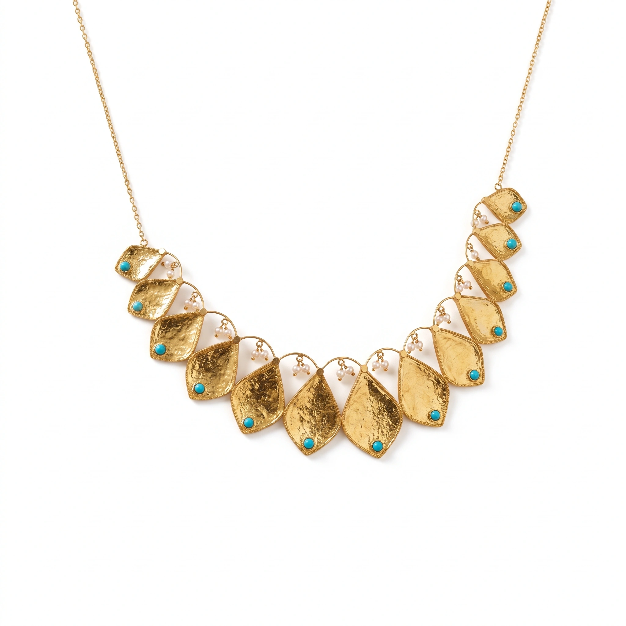 21K Royal Turquoise Drop Gold Necklace - 48.17g - Sultan Gold - عقد ذهب ملكي مرصع بالفيروز عيار 21 - 48.17 غرام - ذهب السلطان