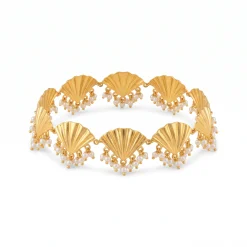 21K Shell & Pearl Luxury Gold Bracelet - 63.63g - Sultan Gold - سوار محار ولؤلؤ فاخر ذهب عيار 21 - 63.63 غرام - ذهب السلطان