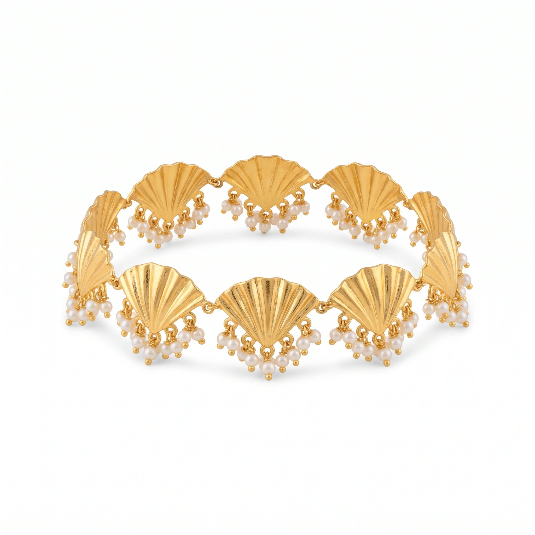 21K Shell & Pearl Luxury Gold Bracelet - 63.63g - Sultan Gold - سوار محار ولؤلؤ فاخر ذهب عيار 21 - 63.63 غرام - ذهب السلطان