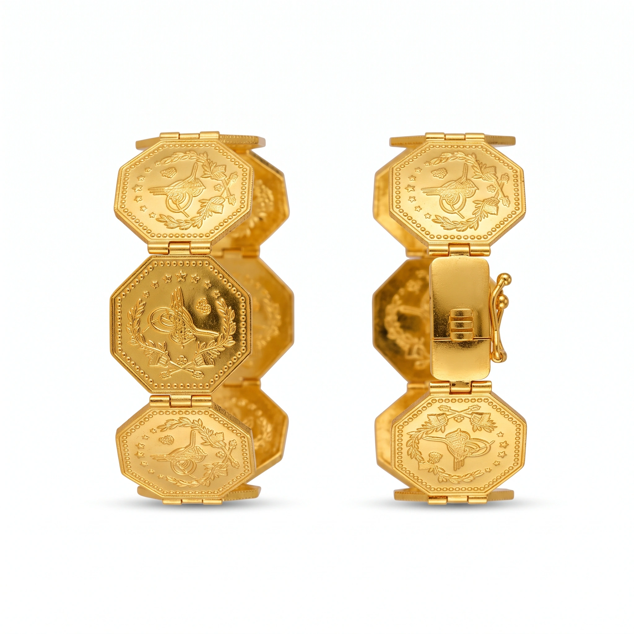 22K Heritage Octagonal Half Lira Bracelet - 39.51g - Sultan Gold - سوار نصف ليرة مثمن ذهب عيار 22 - 39.51 غرام - ذهب السلطان