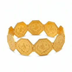 22K Heritage Octagonal Lira Coin Bracelet - 64.76g - Sultan Gold - سوار ليرات مثمنة عريض ذهب عيار 22 - 64.76 غرام - ذهب السلطان
