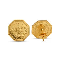 22K Heritage Octagonal Half Lira Stud Earrings - 8.21g - Sultan Gold - أقراط نصف ليرة مثمنة ذهب عيار 22 - 8.21 غرام - ذهب السلطان