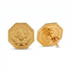 22K Heritage Octagonal Quarter Lira Stud Earrings - 4.68g - Sultan Gold - أقراط ربع ليرة مثمنة ذهب عيار 22 - 4.68 غرام - ذهب السلطان