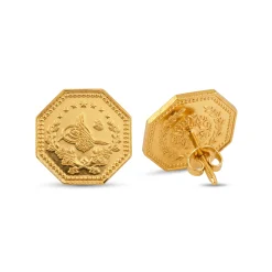 22K Heritage Octagonal Lira Coin Stud Earrings - 15.42g - Sultan Gold - أقراط ليرة مثمنة ذهب عيار 22 - 15.42 غرام - ذهب السلطان