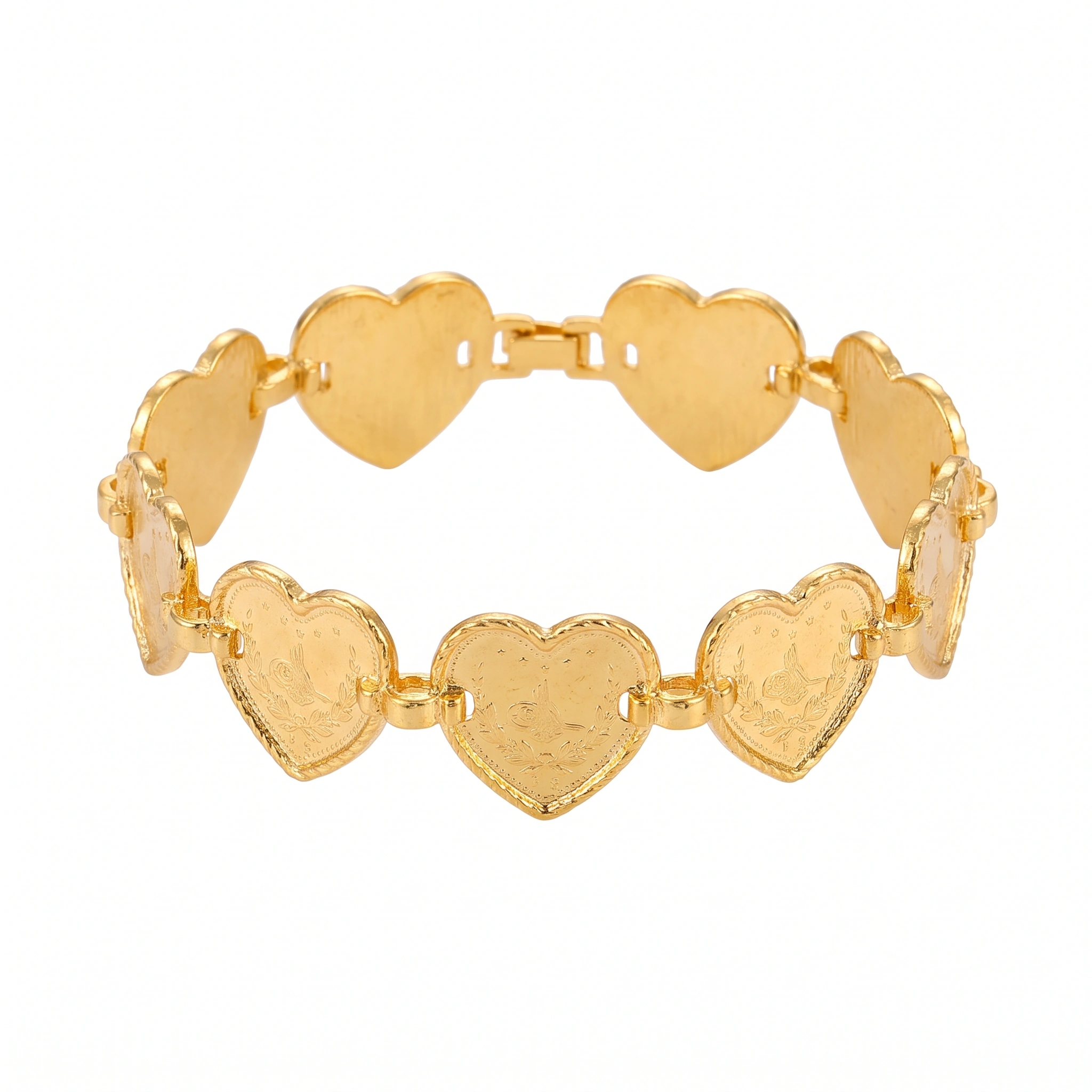 22K Heritage Lira Heart Links Bracelet - 42.89g - Sultan Gold - سوار ليرات شكل قلوب ذهب عيار 22 - 42.89 غرام - ذهب السلطان