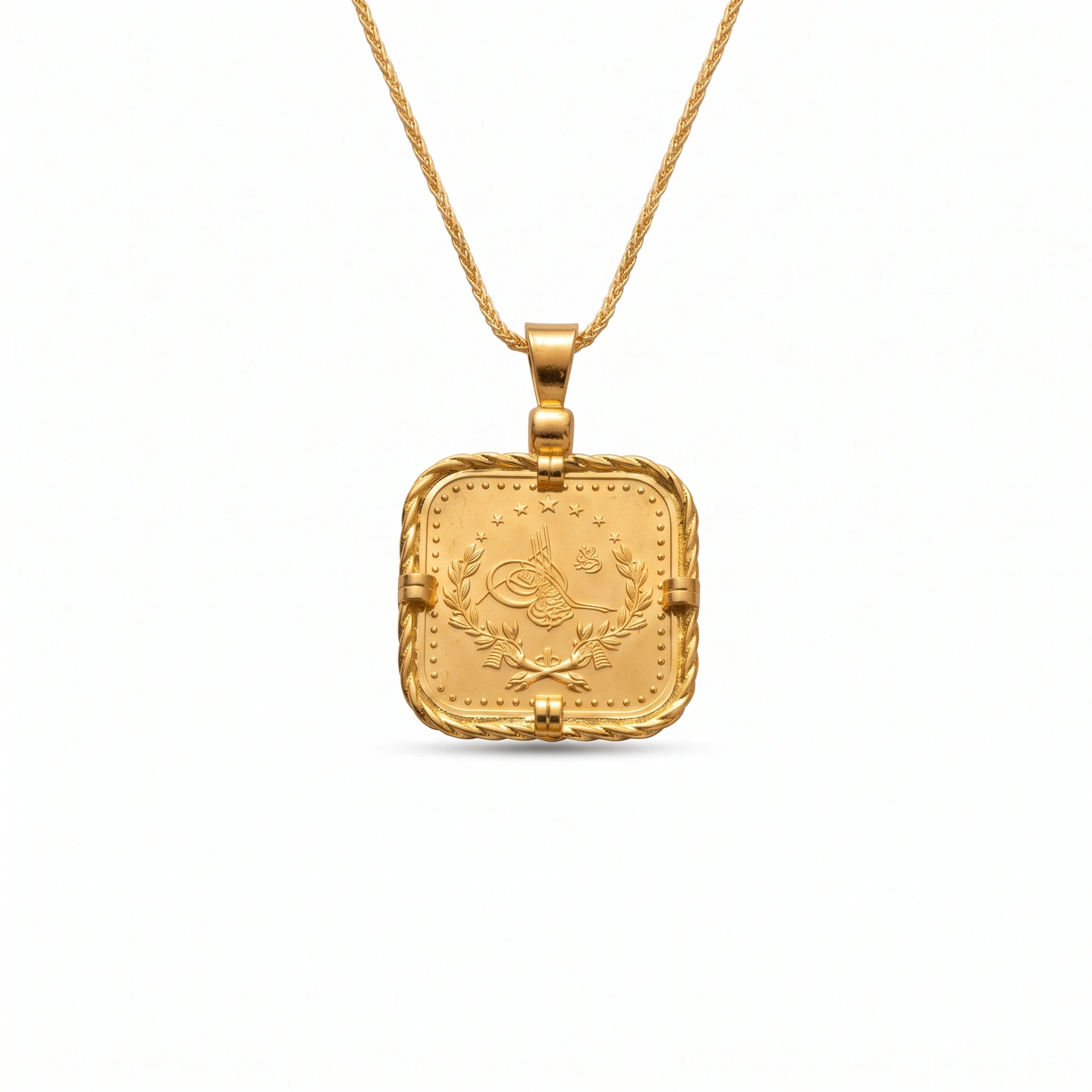 22K Heritage Scalloped Square Lira Coin Pendant - 10.95g - Sultan Gold - تعليقة ليرة مربعة موردة ذهب عيار 22 - 10.95 غرام - ذهب السلطان