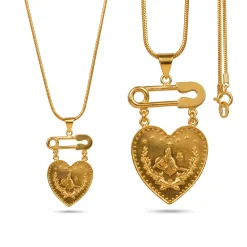 22K Heritage Lira Heart Pin Pendant - 10.83g - Sultan Gold - تعليقة ليرة شكل قلب مع دبوس ذهب عيار 22 - 10.83 غرام - ذهب السلطان