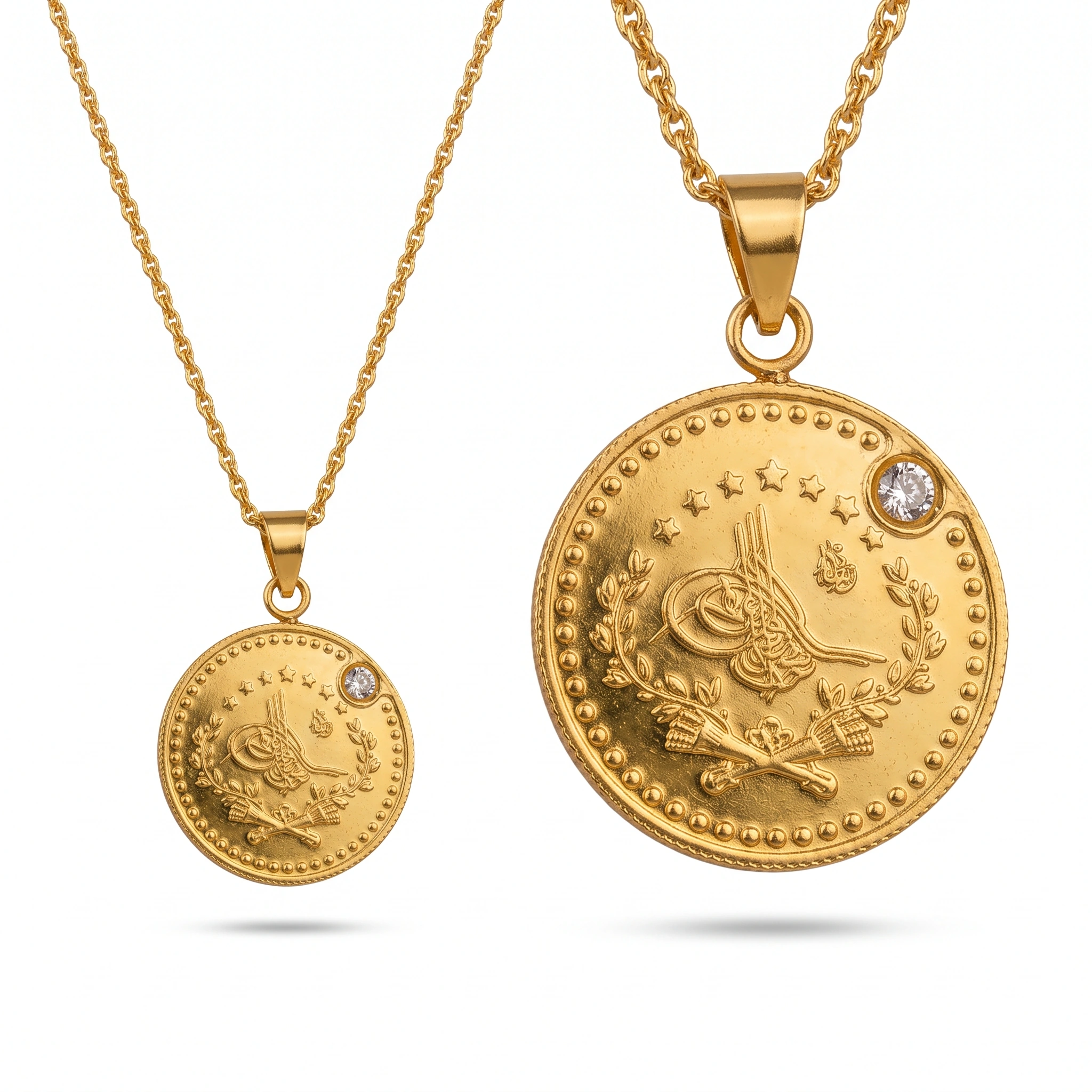 22K Heritage Lira Coin Pendant with Zircon - 7.66g - Sultan Gold - تعليقة ليرة ذهب مرصعة بالزركون عيار 22 - 7.66 غرام - ذهب السلطان