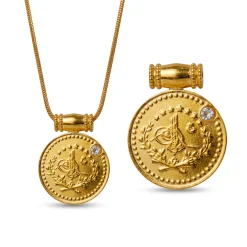 22K Heritage Lira Coin Pendant with Zircon - 8.85g - Sultan Gold - تعليقة ليرة ذهب مرصعة بالزركون عيار 22 - 8.85 غرام - ذهب السلطان