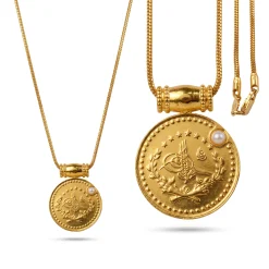 22K Heritage Lira Coin Pendant with Pearl - 8.97g - Sultan Gold - تعليقة ليرة ذهب مرصعة باللؤلؤ عيار 22 - 8.97 غرام - ذهب السلطان